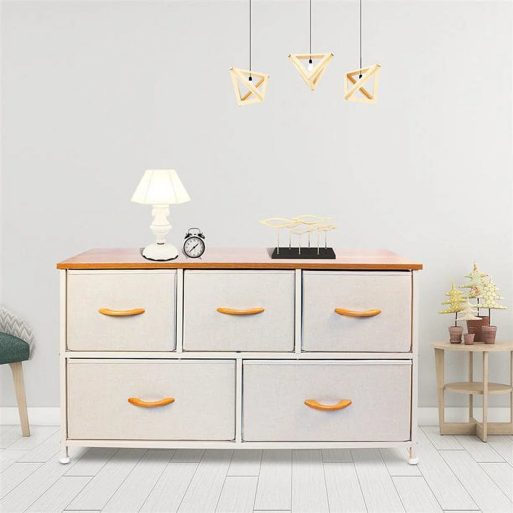 5 Drawers Wood Dresser with Fabric Drawers (Maple) M550