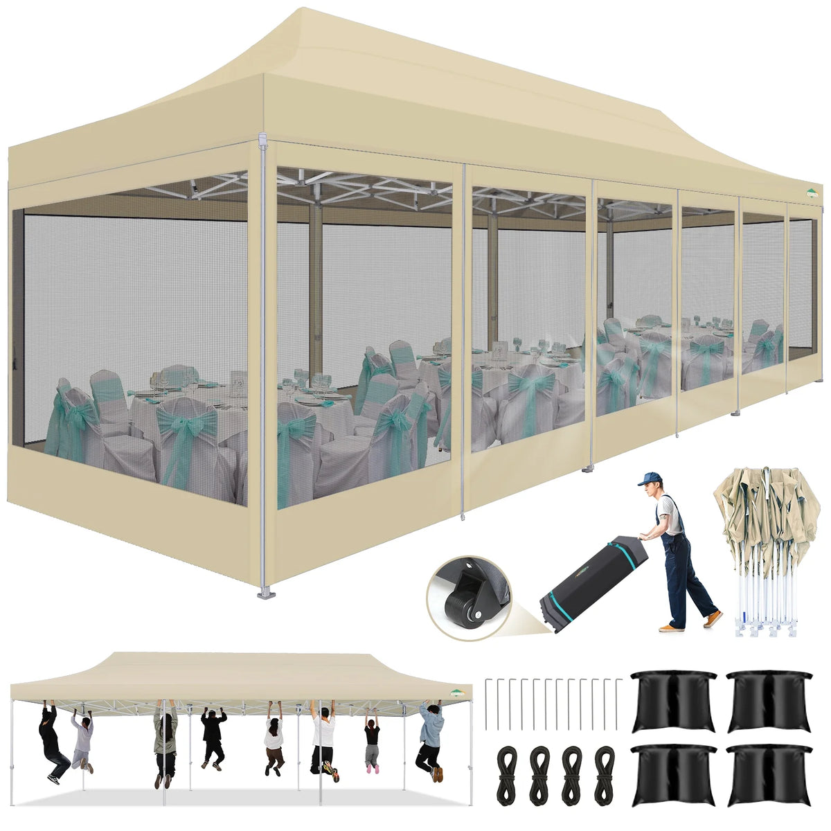 10x15 Heavy Duty Pop up Canopy Tent with Netting and Sidewalls, Black G866