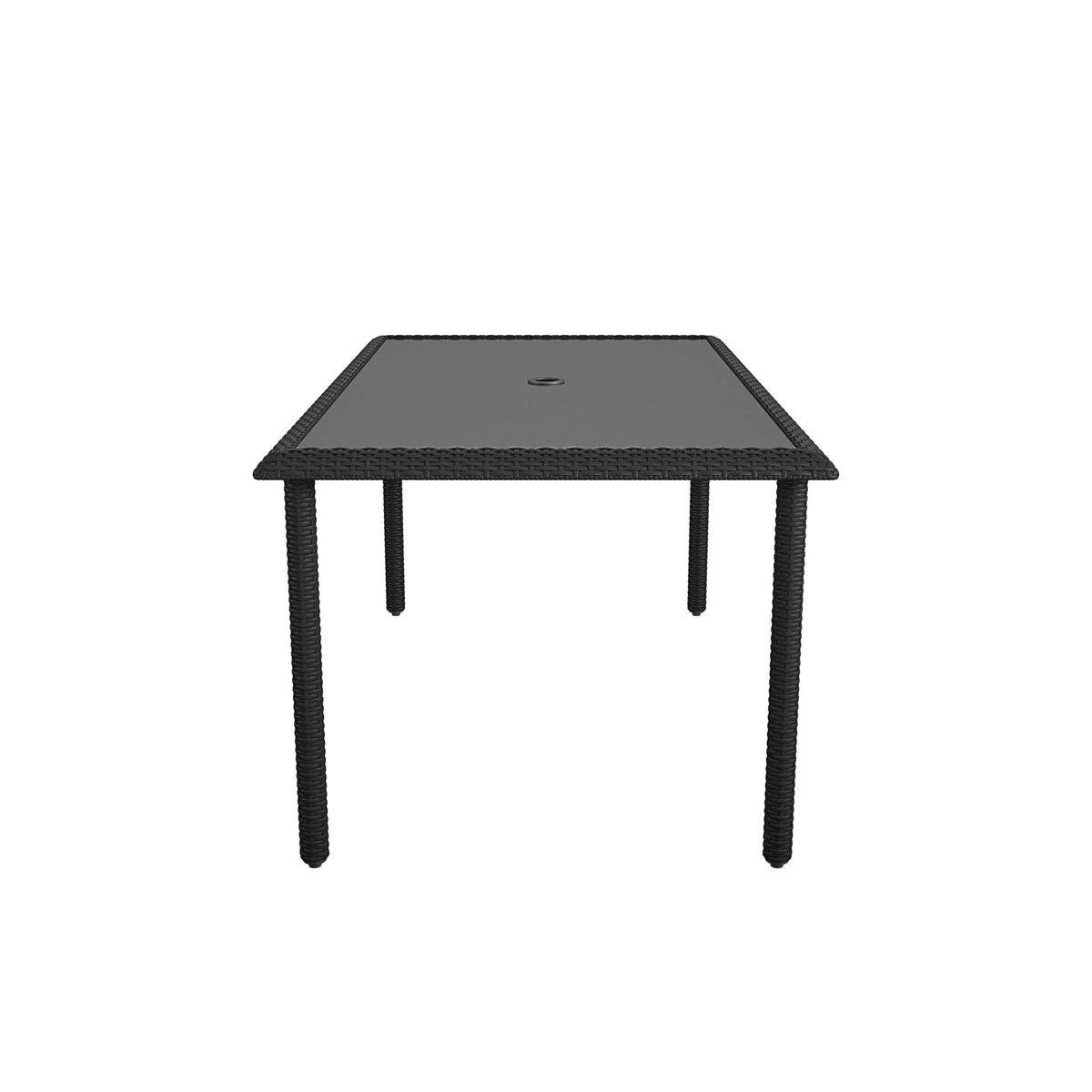 Black Wicker Dining Table with Glass Top and Umbrella Hole V788662