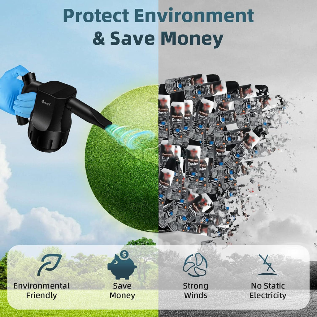 Mini Compressed Air Duster, 8000mAh Rechargeable Cordless Air Duster, 30000 RPM Electric Dust Blower with 3 Nozzle W51237