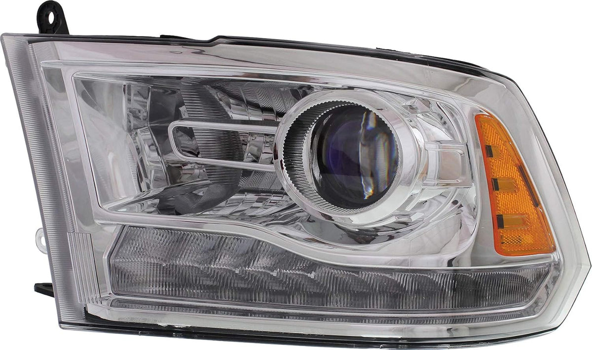 Headlight Assembly Compatible with 2013-2018 Ram 1500 2500 3500 Halogen Projector Type Chrome Driver Side C113