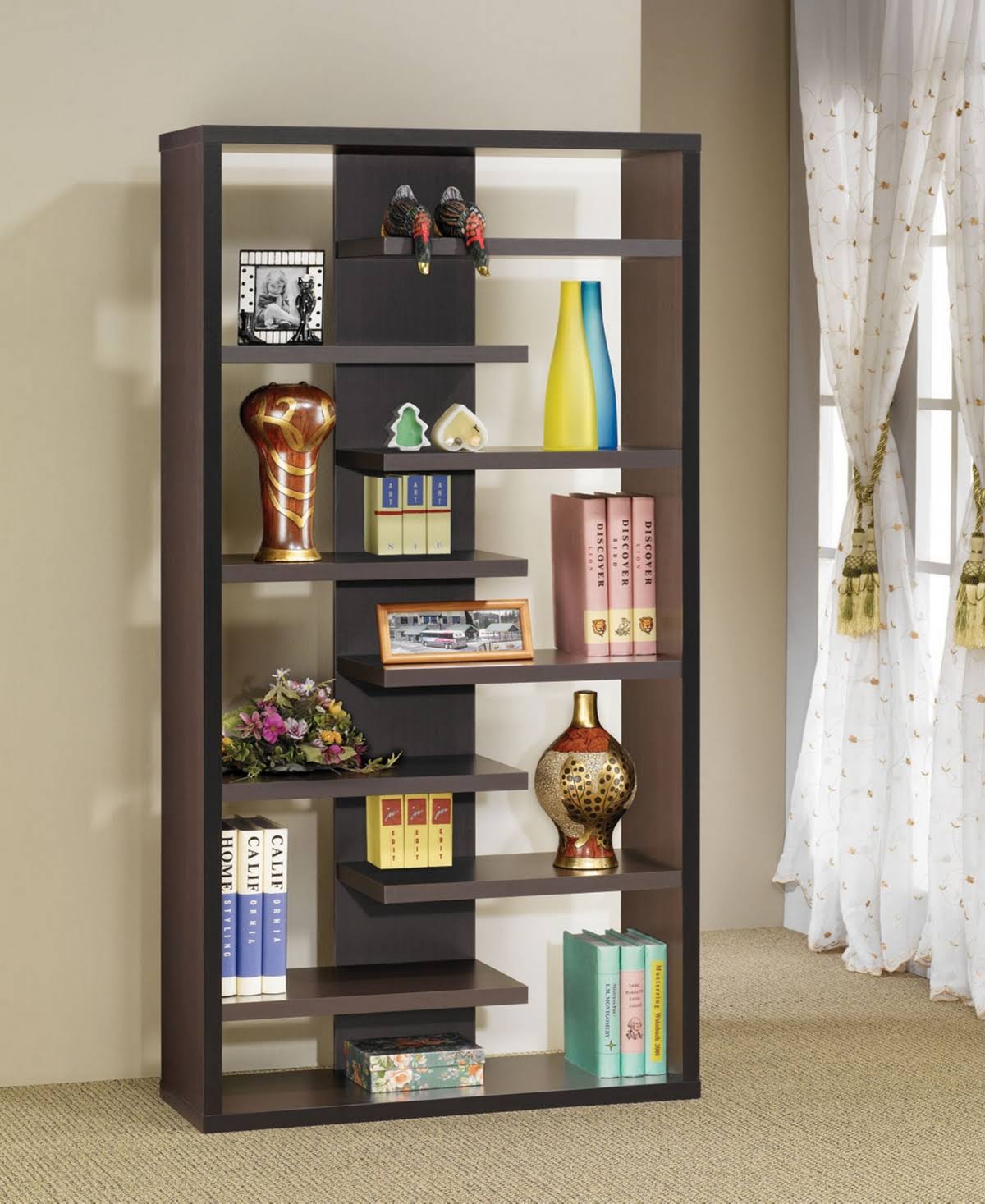 Open Brown Bookcase with 8 Shelves Y409