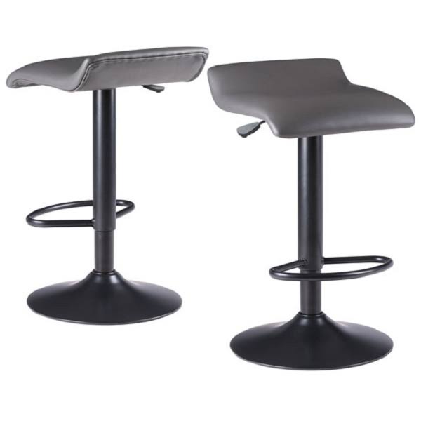 Gray and Black Leather Adjustable Stool with Footrest Y7442