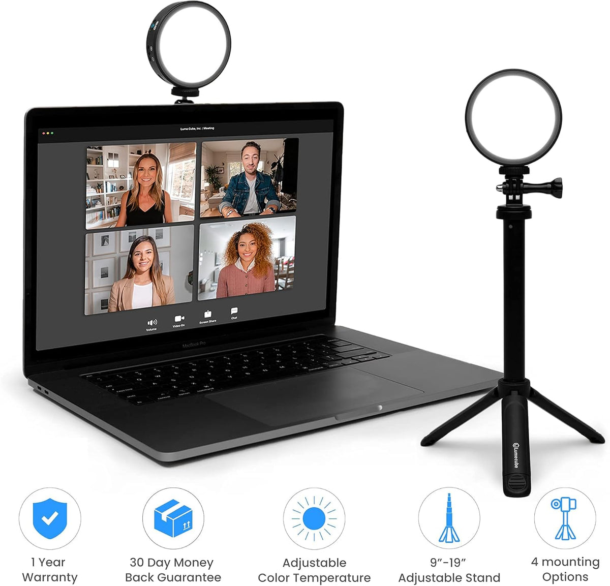 Video Conference Lighting Kit with Adjustable Brightness and Color Temperature, Stand and Mount Included F1973