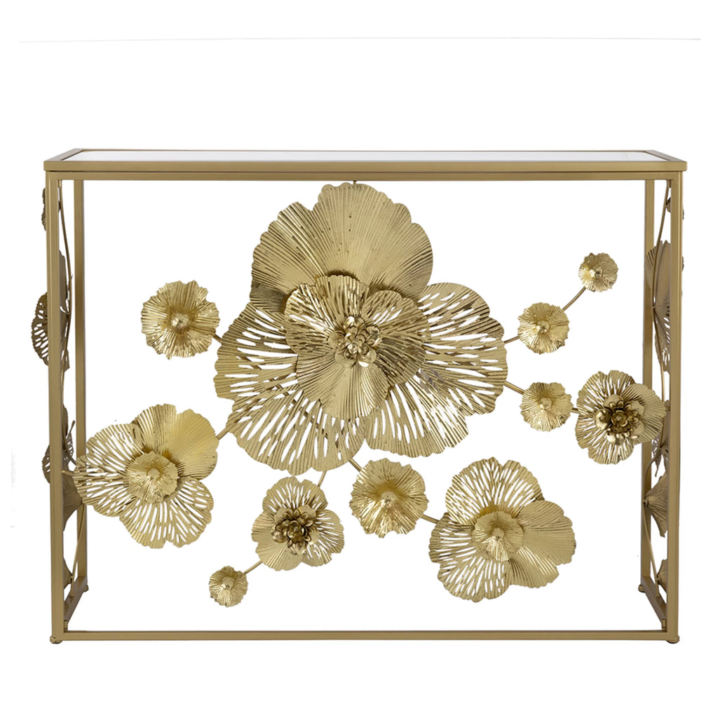 Gold Console Table with Mirrored Glass Top M45495