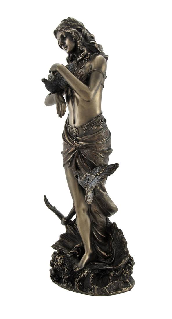 Bronzed Aphrodite with Doves on Scallop Shell Statue Q866