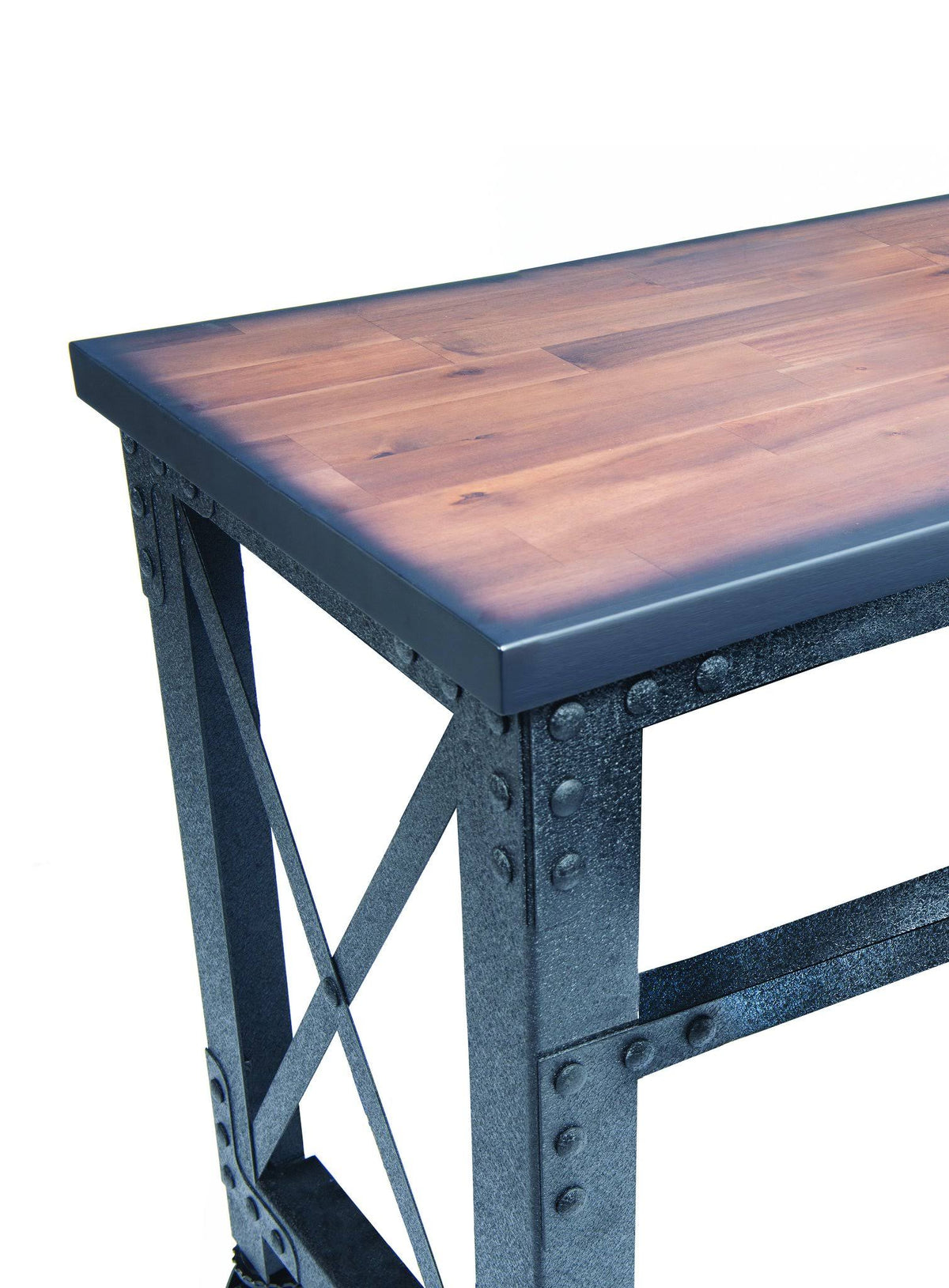 Rolling Industrial Desk with Wooden Top 46 x 24 Inches E46083