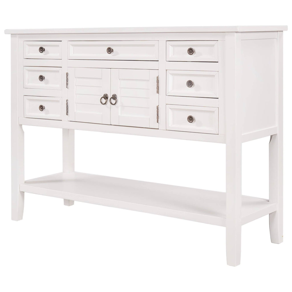 Green 7 Drawer Console Table with Cabinet E288