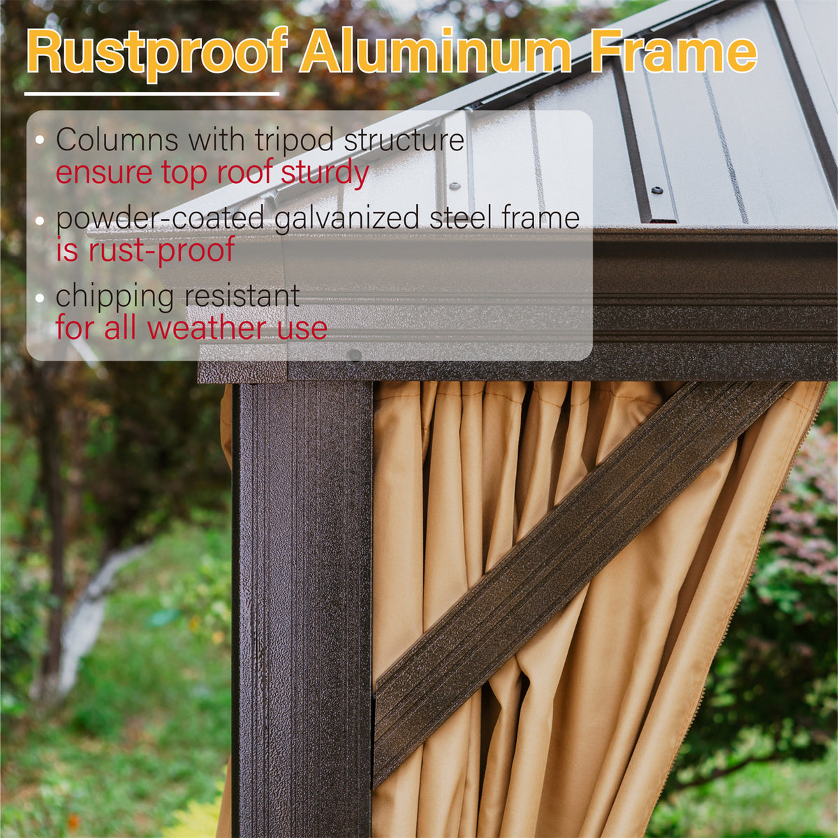 10' x 12' Hardtop Galvanized Steel Outdoor Gazebo with Netting and Curtains A97120