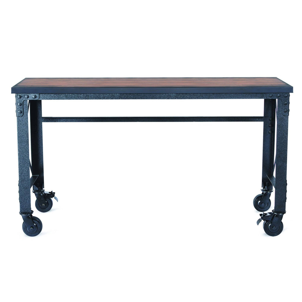 Rolling Industrial Desk with Wooden Top 46 x 24 Inches E46083