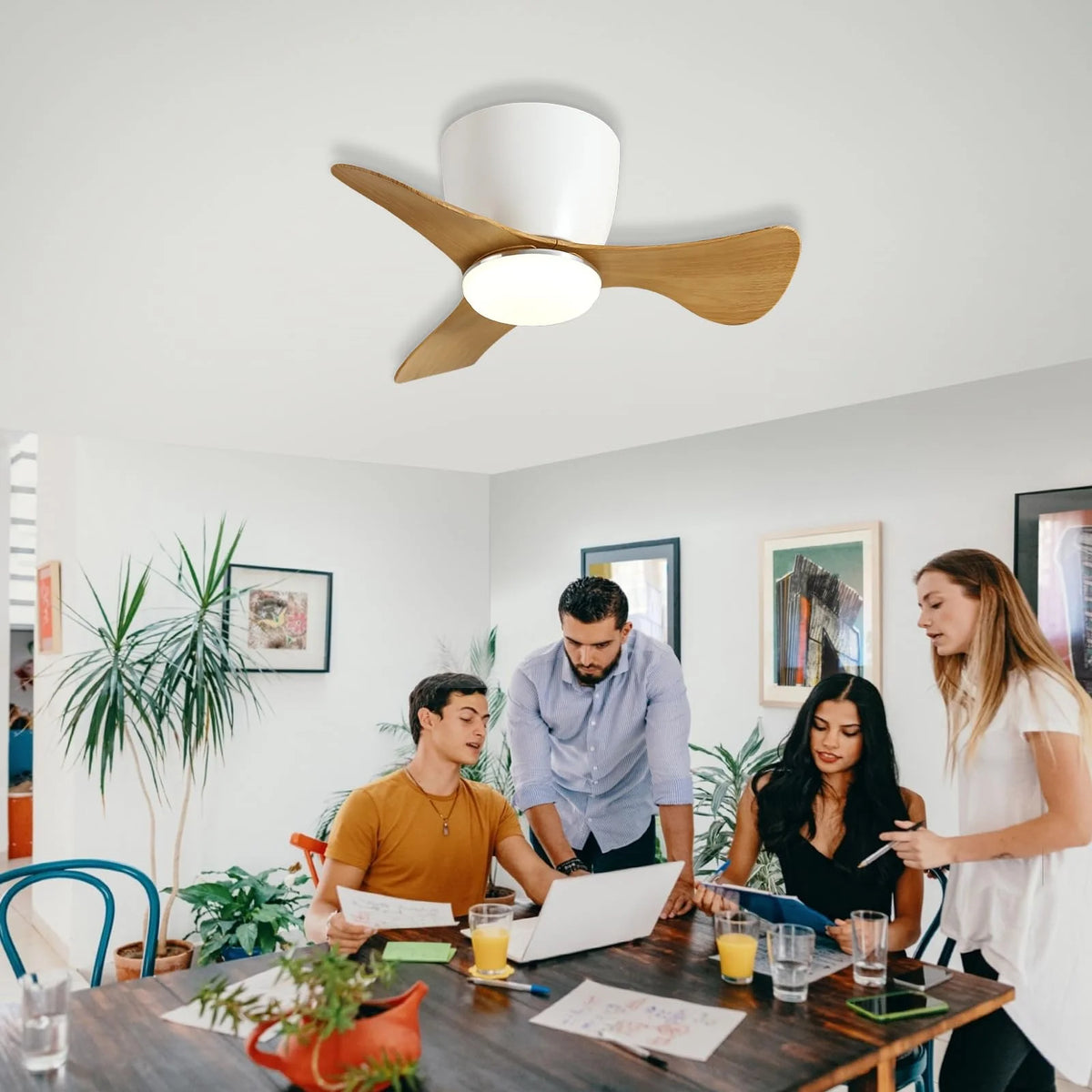 White 22 Inch 3 Reversible Blades Ceiling Fan with Lights Y6545