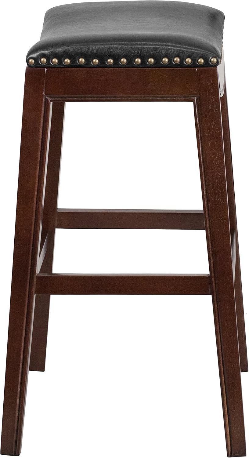 Cappuccino Wood Barstool with Black LeatherSoft Saddle Seat S769113