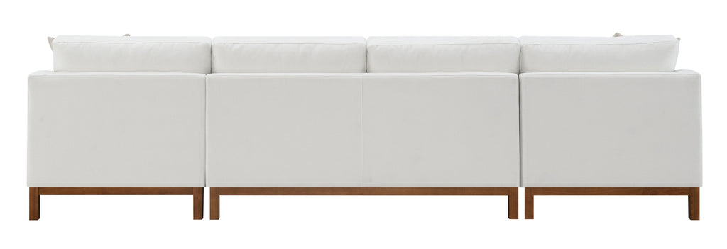 Ivory Chenille Upholstery Sectional Sofa with 4 Pillows O593064