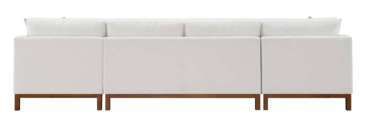 Ivory Chenille Upholstery Sectional Sofa with 4 Pillows O593064