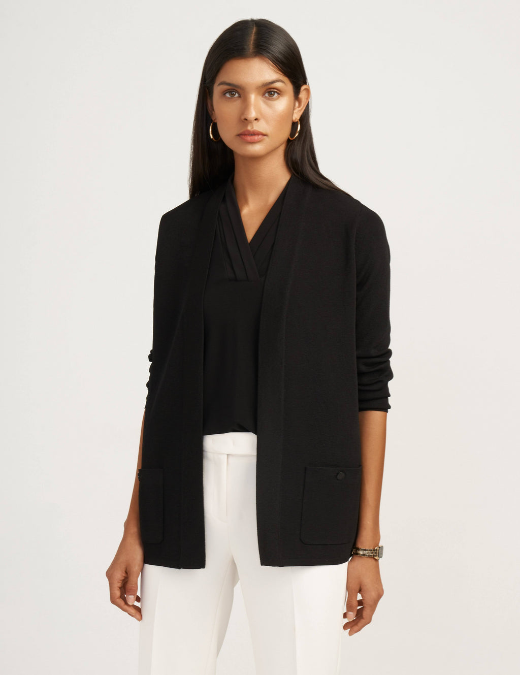 Black Open-Front Cardigan C6324