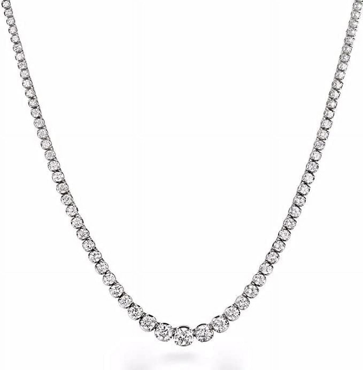 Graduate Diamond Tennis Riviera Necklace in 14K White Gold O2794