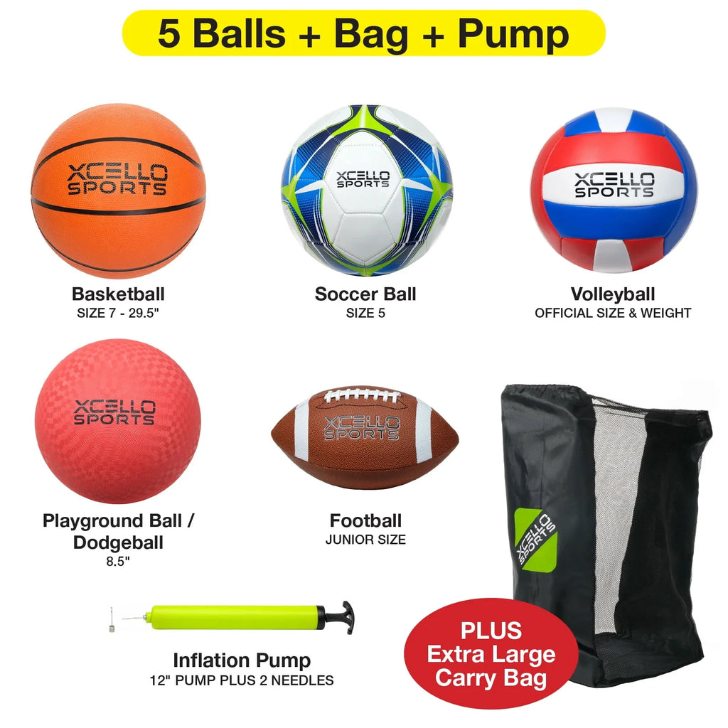5 Ball Assortment with Ball Pump and Carry Bag F3067