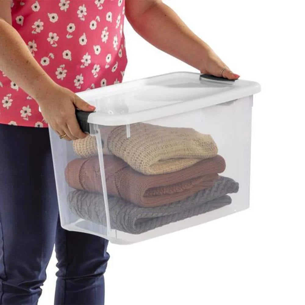 30 Qt. Storage Box with White Lid and Clear Base 12-Pack R8981