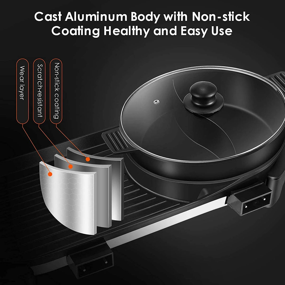 Electric Hot Pot with Grill, Removable Non-Stick Hotpot, 110V X612915