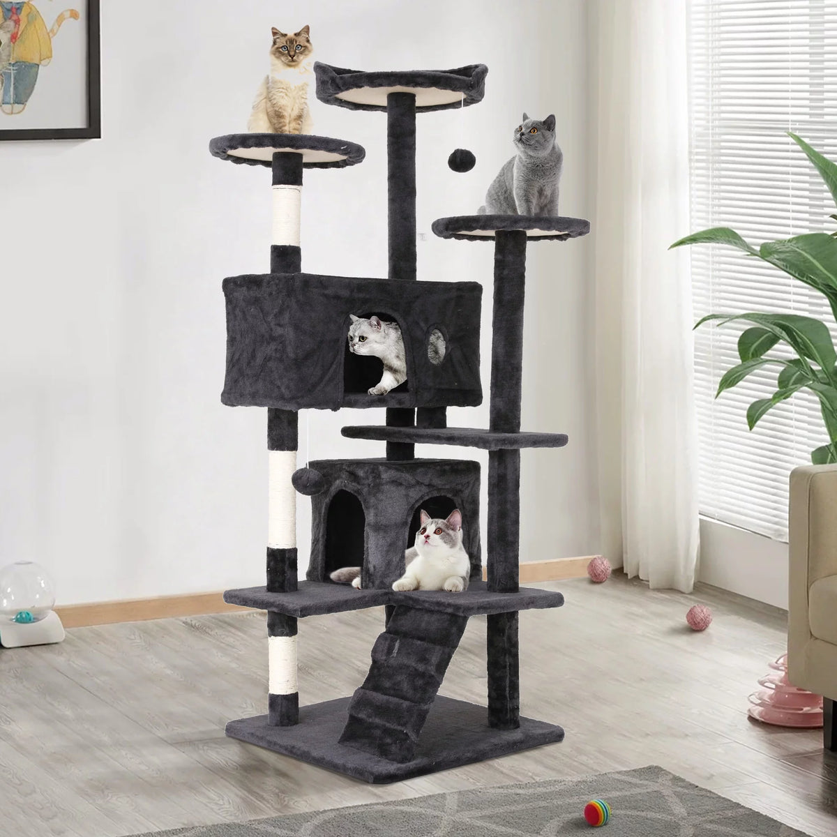 54in Dark Gray Cat Tree Tower with Scratching Posts V508437