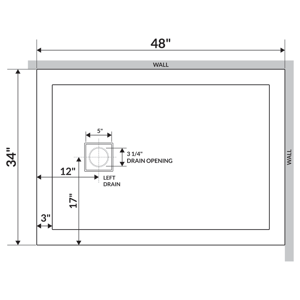 White 48 x 34 Threshold Shower Base Pan H61084