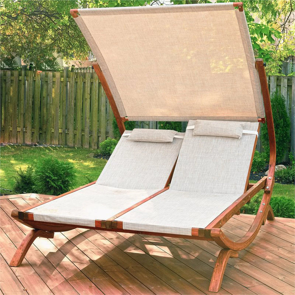 Wood Double Reclining Lounge Chair with Canopy G4299