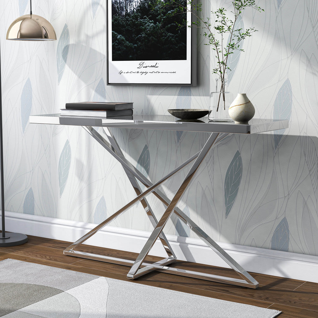 Indoor Metal and Mirror Top Chrome Sofa Table X709