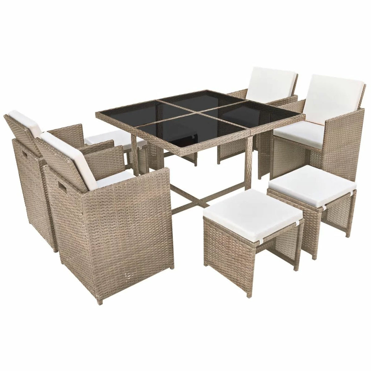 9 Piece Poly Rattan Outdoor Dining Set with Glass Top Table T557