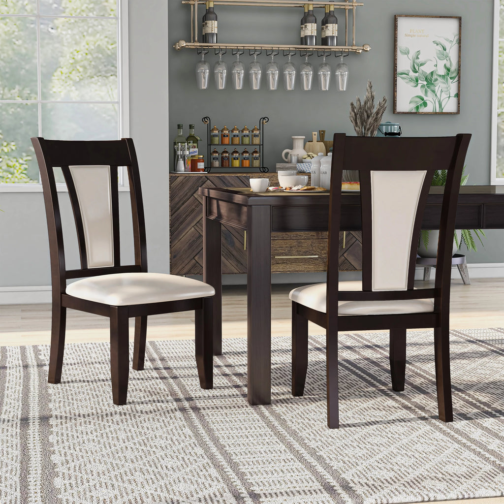 Slatted Dark Cherry Padded Dining Chairs Set of 2 K58344