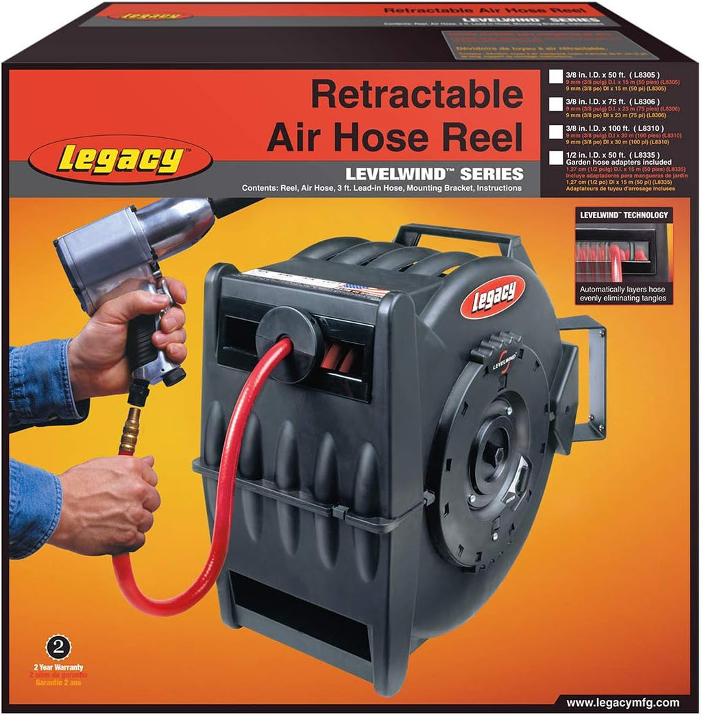 Retractable Air Hose Reel, 3/8 in. x 100 ft, PVC J289