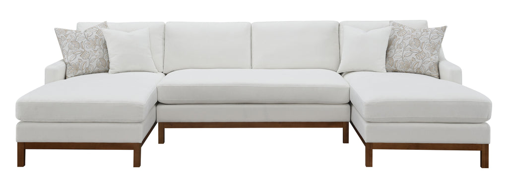 Ivory Chenille Upholstery Sectional Sofa with 4 Pillows O593064