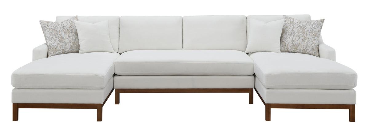 Ivory Chenille Upholstery Sectional Sofa with 4 Pillows O593064