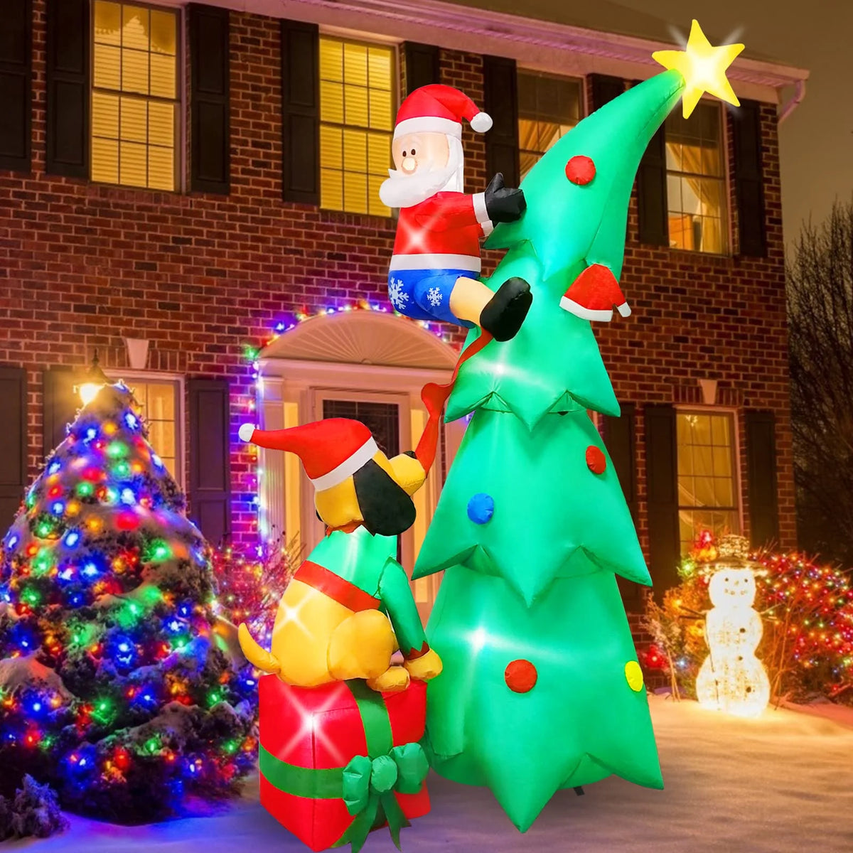 7ft Christmas Inflatable Santa Claus with Dog, 6 LED Lights Z995