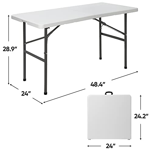 White 4FT Heavy Duty Plastic Folding Table with Carrying Handle O907870