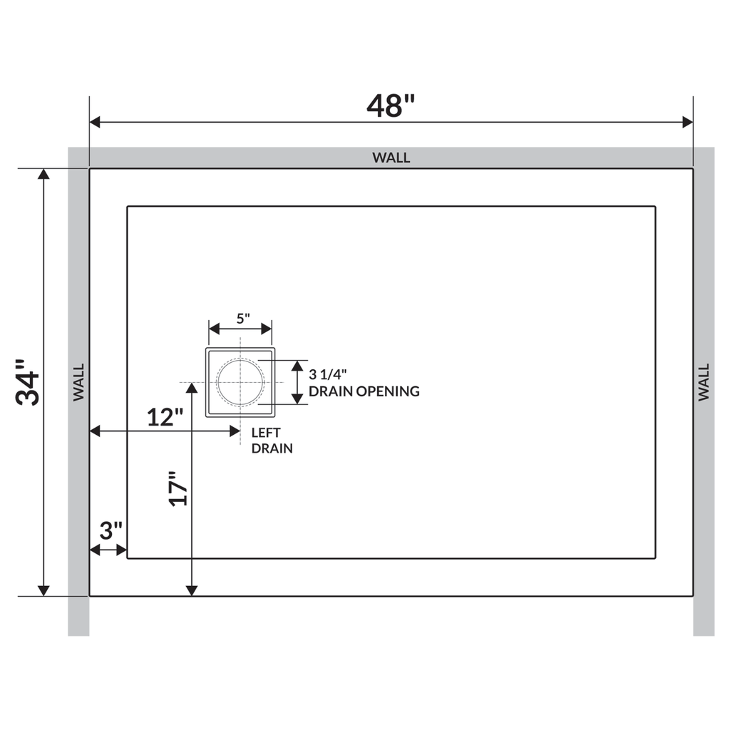 White 48 x 34 Threshold Shower Base Pan H61084