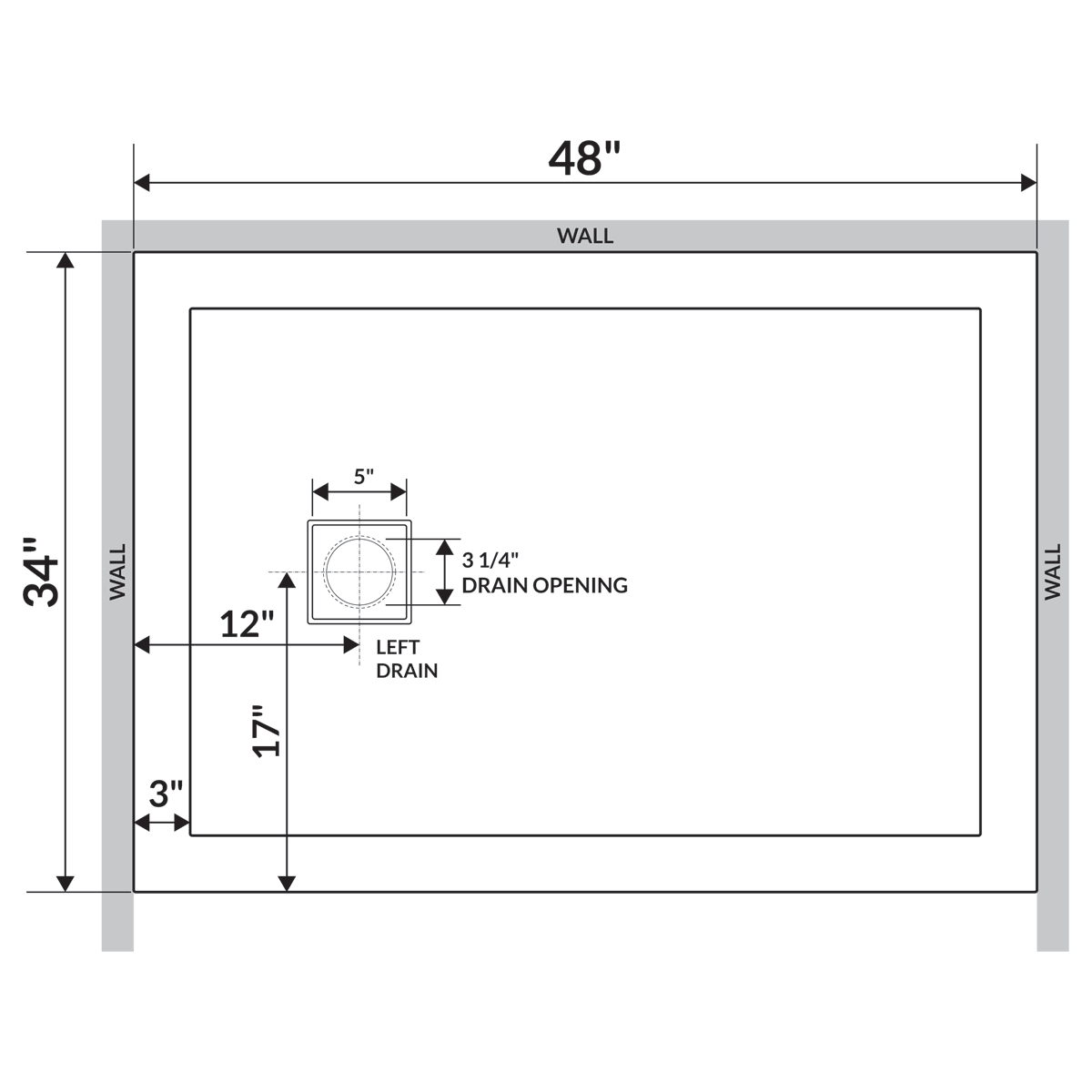 White 48 x 34 Threshold Shower Base Pan H61084