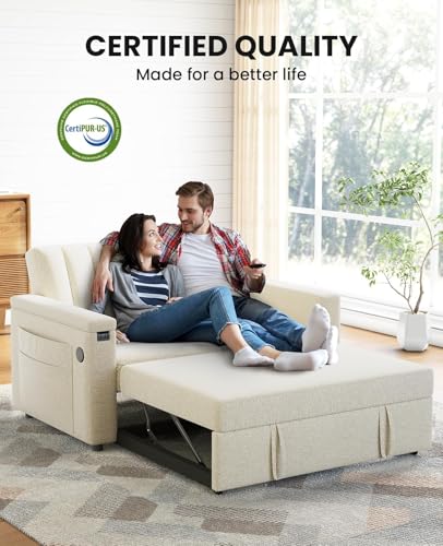 3-in-1 Convertible Sleeper Sofa with USB Charging and Side Pockets E931006