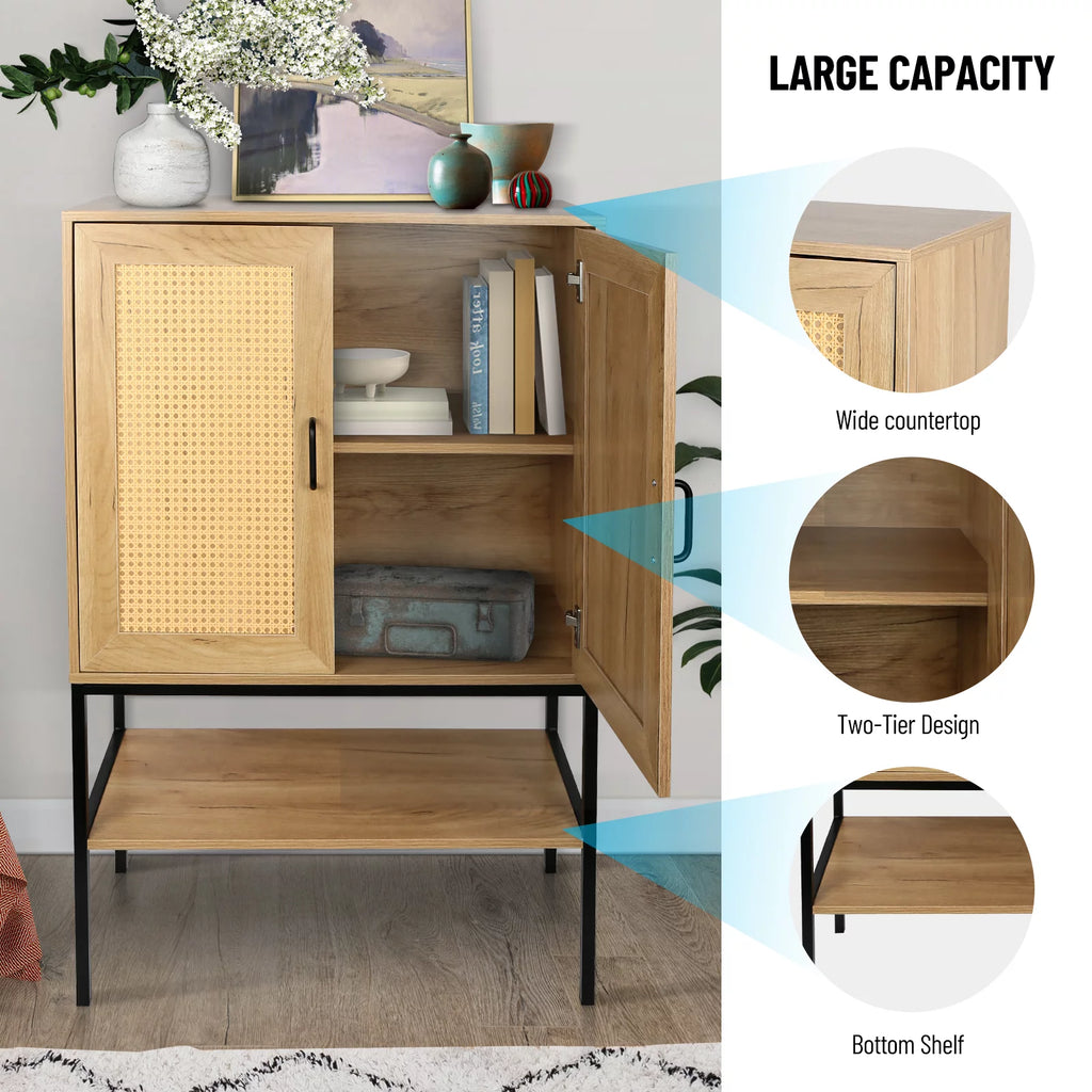 Wooden Cabinet with 2 Rattan Doors and Bottom Shelf M7105