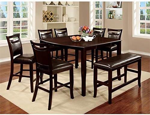 Espresso Faux Leather Counter Height Bench V969911