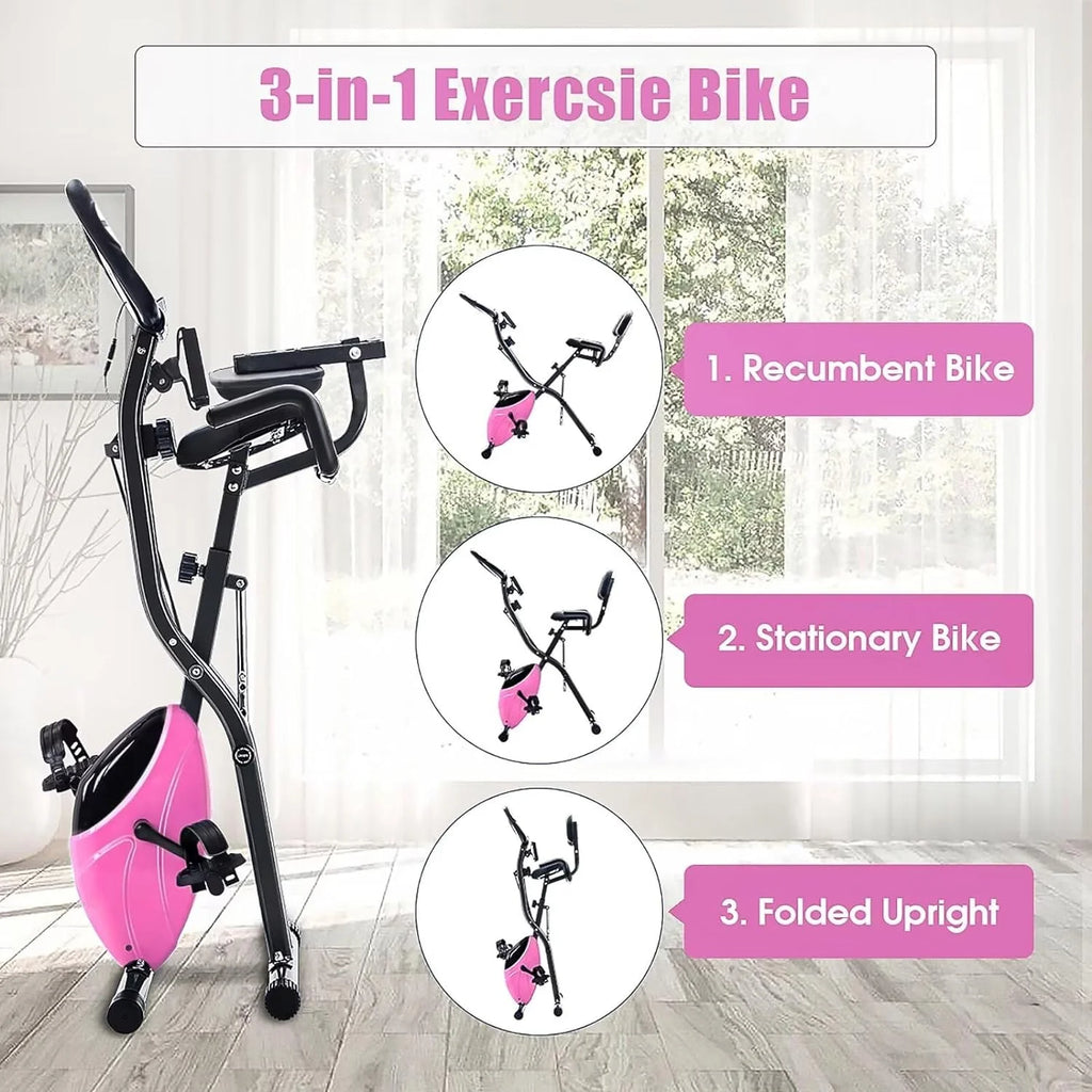 Foldable Magnetic Exercise Bike 300 lbs with Backrest K7383