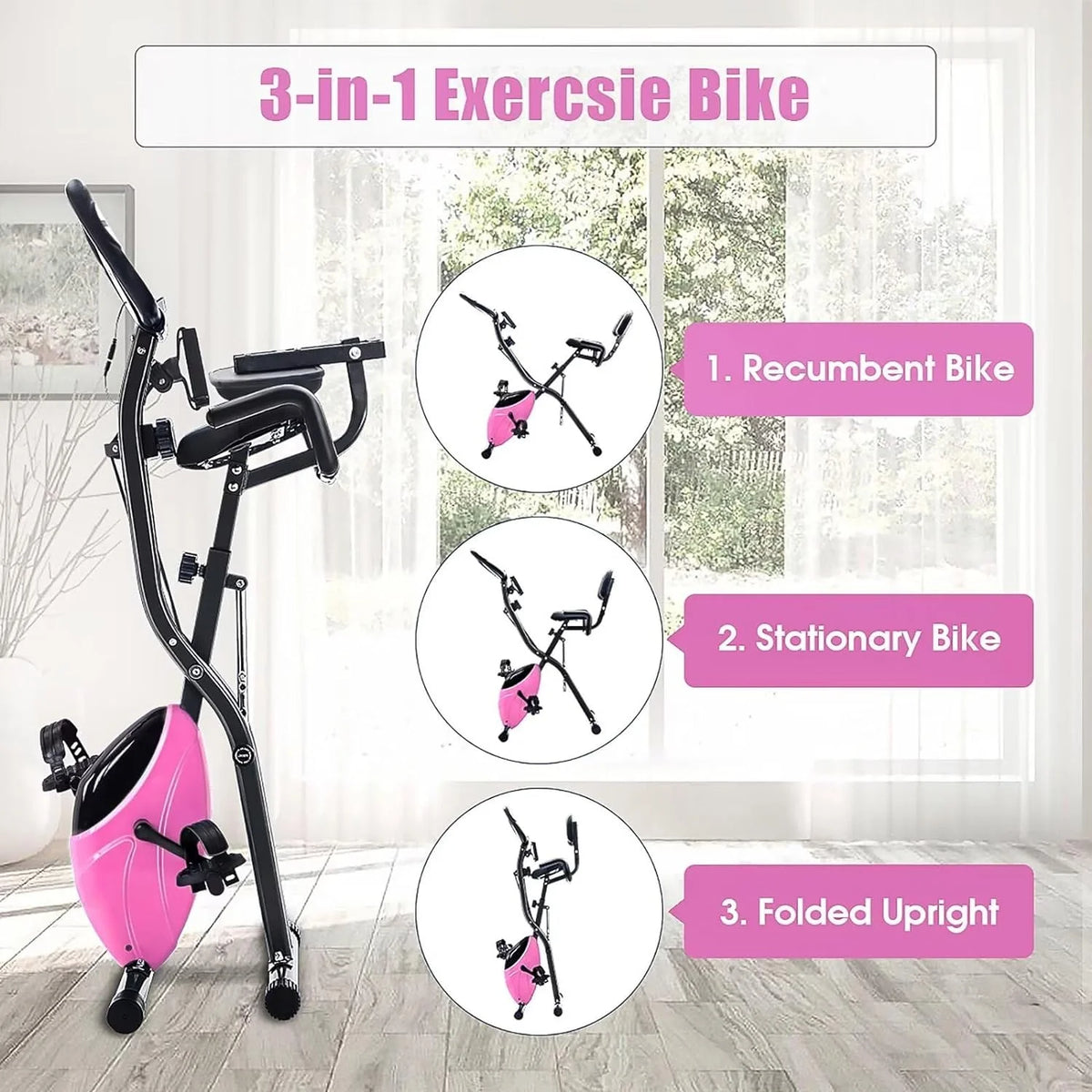 Foldable Magnetic Exercise Bike 300 lbs with Backrest K7383