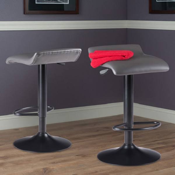 Gray and Black Leather Adjustable Stool with Footrest Y7442