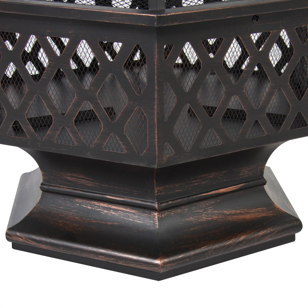 24 Hexagon Wood Bronze Finish Steel Fire Pit D579072