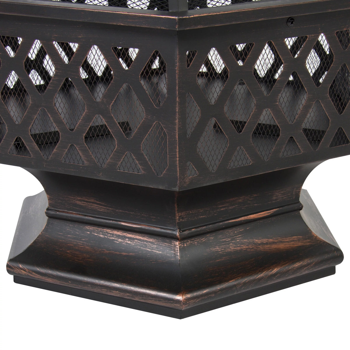 24 Hexagon Wood Bronze Finish Steel Fire Pit D579072