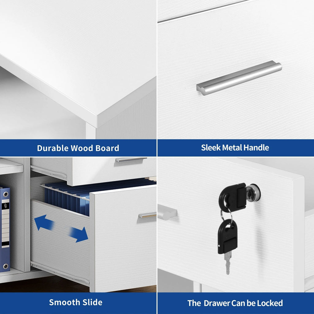 White Wood File Cabinet with Charging Station N6518