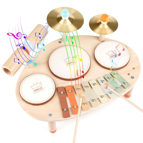 9 in 1 Wooden Musical Instruments Drum Set with Xylophone V1508