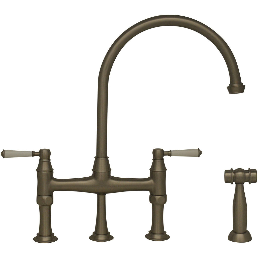 Polished Chrome Bridge Faucet with Gooseneck Spout and Side Spray O4622