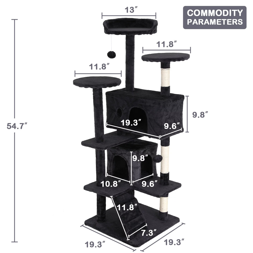 54in Dark Gray Cat Tree Tower with Scratching Posts V508437