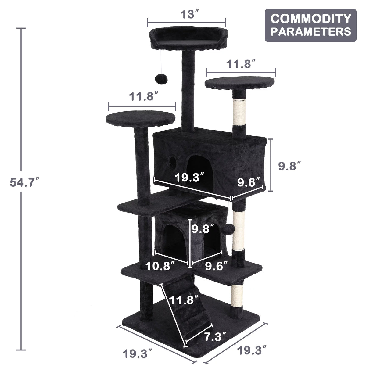 54in Dark Gray Cat Tree Tower with Scratching Posts V508437