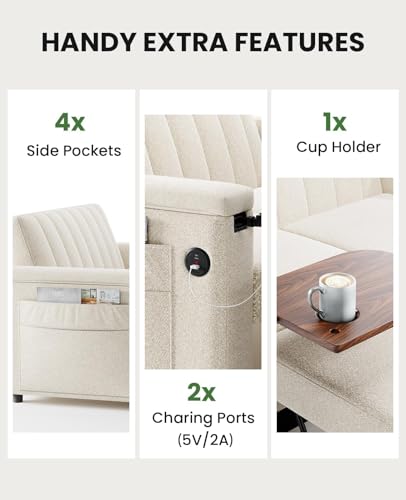 3-in-1 Convertible Sleeper Sofa with USB Charging and Side Pockets E931006